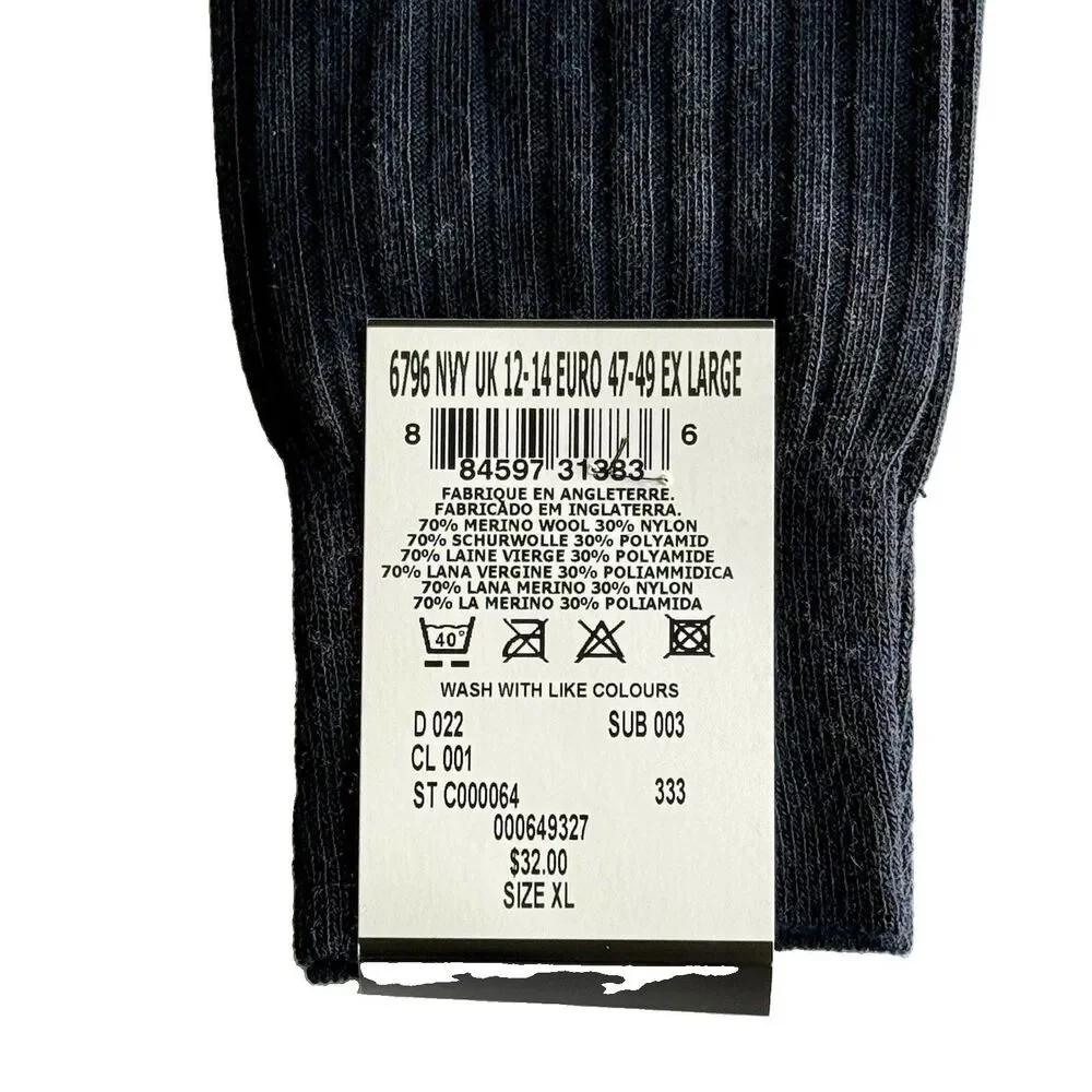 PANTHERELLA Laburnum Dress Socks Men's Sz XL Navy Blue Merino Wool 6796 NWT